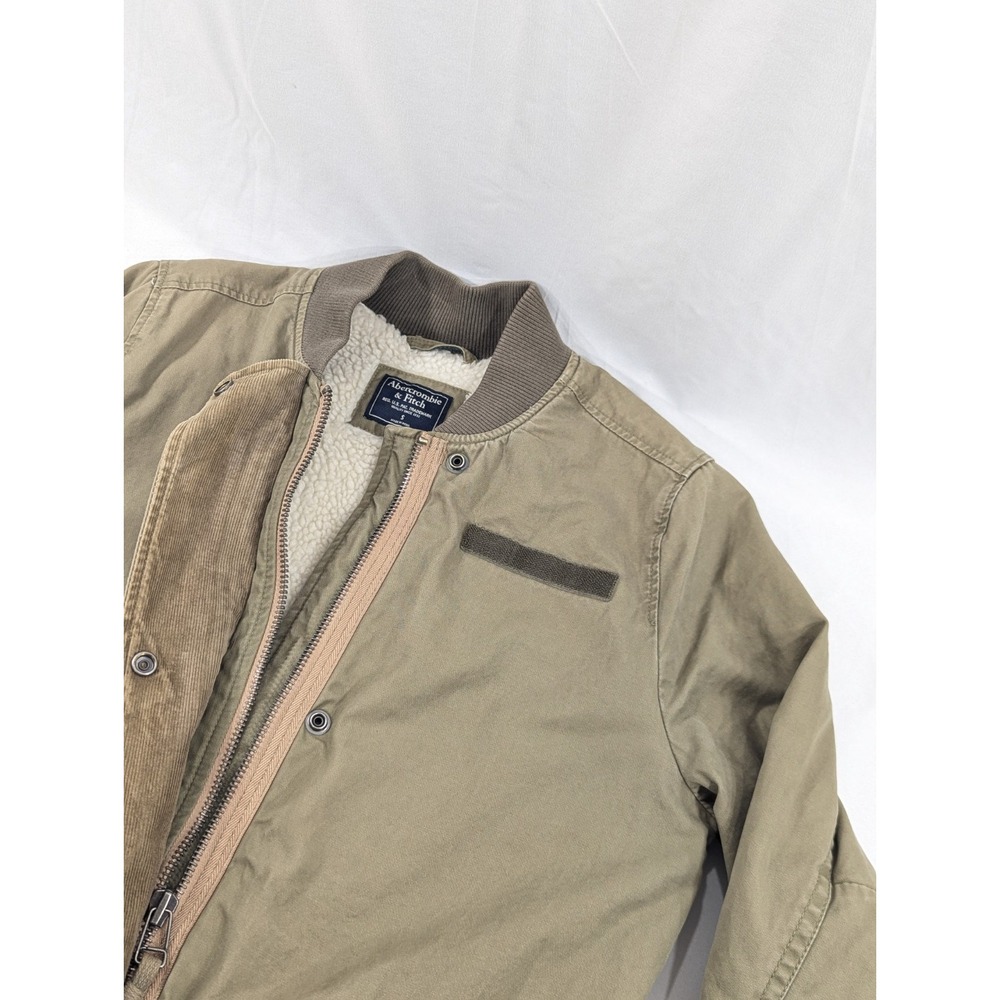 Men's Abercrombie‎ & Fitch A&F Sherpa Lined Chore Coat Shirt Jacket Tan Beige S